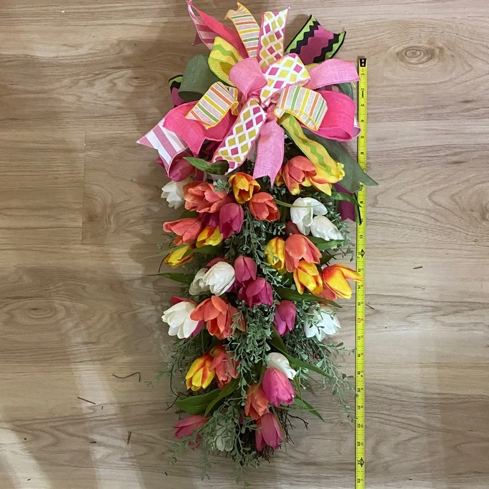 Colorful Floral Door Swag with Ribbon - Picture 2 of 4